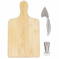 Franmara 3 Piece Hard Cheese Knife And Board Set With Button Clincher -Acopa Shop 1033467