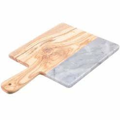 American Metalcraft OWBG15 10" X 9" Olive Wood And Gray Marble Serving Board -Acopa Shop 1212304