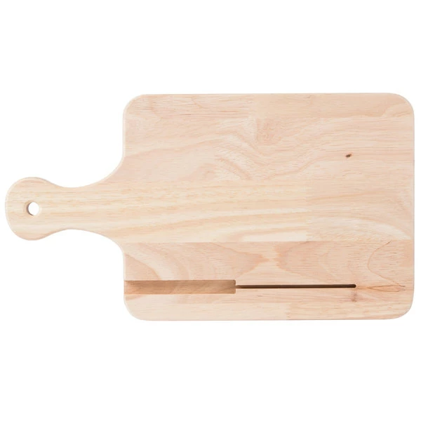 Choice 13 1/2" X 7 1/2" X 3/4" Medium Wooden Bread / Charcuterie Cutting Board With Knife Slot And Handle 4 Choice 13 1/2" X 7 1/2" X 3/4" Medium Wooden Bread / Charcuterie Cutting Board With Knife Slot And Handle - Image 2