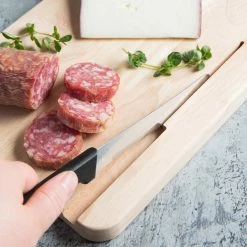 Choice 13 1/2" X 7 1/2" X 3/4" Medium Wooden Bread / Charcuterie Cutting Board With Knife Slot And Handle 8 Choice 13 1/2" X 7 1/2" X 3/4" Medium Wooden Bread / Charcuterie Cutting Board With Knife Slot And Handle -Acopa Shop 1306504