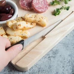 Choice 13 1/2" X 7 1/2" X 3/4" Medium Wooden Bread / Charcuterie Cutting Board With Ramekin Insert, Knife Slot, And Handle -Acopa Shop 1306550