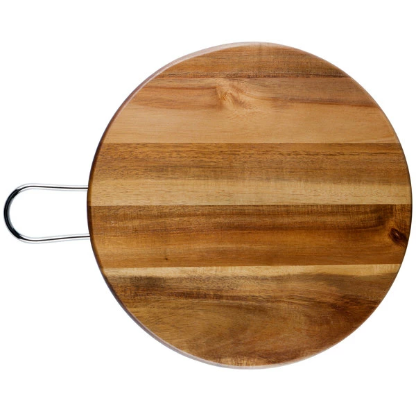 Tablecraft ACAMR12 Acacia Wood Round Display Board With Brushed Nickel Handle - 12" X 5/8" 4 Tablecraft ACAMR12 Acacia Wood Round Display Board With Brushed Nickel Handle - 12" X 5/8" - Image 2