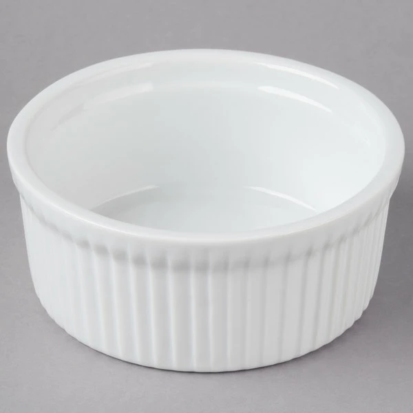 Acopa 10 Oz. Round Bright White Fluted Porcelain Souffle / Creme Brulee Dish - 12/Pack 4 Acopa 10 Oz. Round Bright White Fluted Porcelain Souffle / Creme Brulee Dish - 12/Pack - Image 2