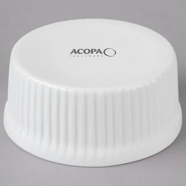 Acopa 10 Oz. Round Bright White Fluted Porcelain Souffle / Creme Brulee Dish - 12/Pack 5 Acopa 10 Oz. Round Bright White Fluted Porcelain Souffle / Creme Brulee Dish - 12/Pack - Image 3