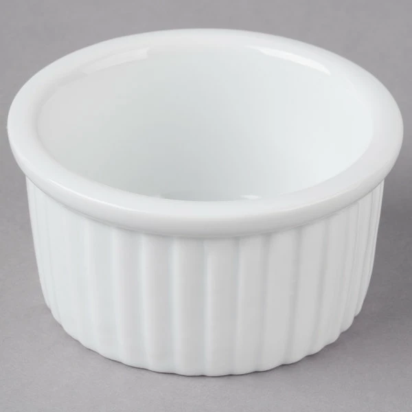 Acopa 2.5 Oz. Bright White Fluted Porcelain Ramekin - 12/Pack 4 Acopa 2.5 Oz. Bright White Fluted Porcelain Ramekin - 12/Pack - Image 2