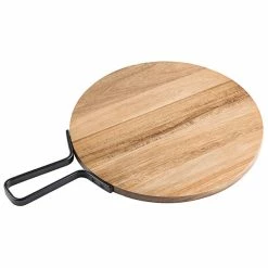 Tablecraft 10080 Industrial 12" Round Acacia Wood Serving Board With Handle
