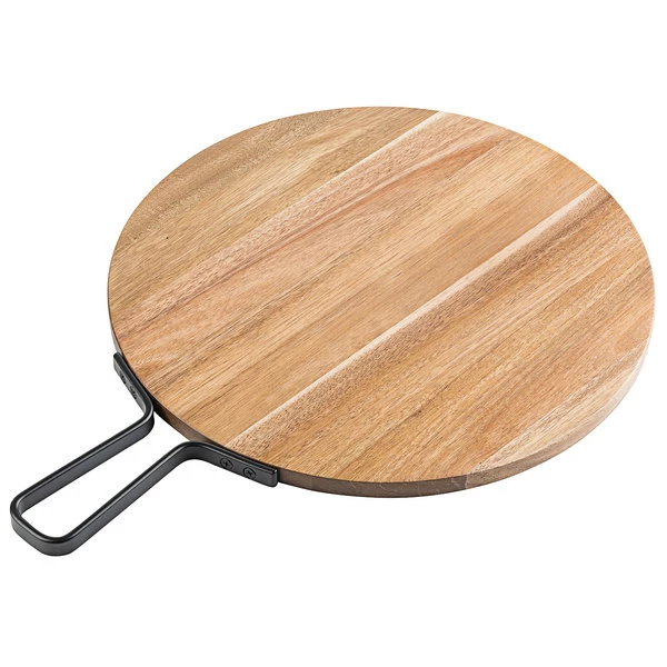 Tablecraft 10081 Industrial 14" Round Acacia Wood Serving Board With Handle 3 Tablecraft 10081 Industrial 14" Round Acacia Wood Serving Board With Handle