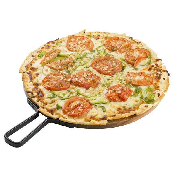 Tablecraft 10081 Industrial 14" Round Acacia Wood Serving Board With Handle 4 Tablecraft 10081 Industrial 14" Round Acacia Wood Serving Board With Handle - Image 2