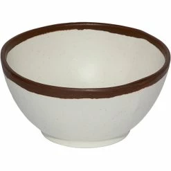 GET Enterprises GET B-299-CRM Pottery Market 10 Oz. Glazed Cream Melamine Bowl With Brown Trim - 24/Case