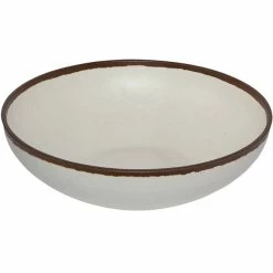 GET Enterprises GET B-320-CRM Pottery Market 4 Qt. Glazed Cream Melamine Bowl With Brown Trim - 3/Case