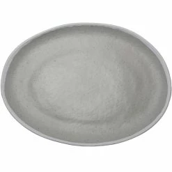 GET Enterprises GET P-151-DVG Pottery Market 15" X 11" Glazed Oval Grey Melamine Coupe Platter With White Trim - 6/Case