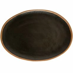 GET Enterprises GET P-183-BR Pottery Market 18" X 13" Glazed Oval Brown Melamine Coupe Platter With Clay Trim - 3/Case