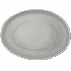 GET Enterprises GET P-129-DVG Pottery Market 11 3/4" X 9 1/4" Glazed Oval Grey Coupe Melamine Platter With White Trim - 12/Case