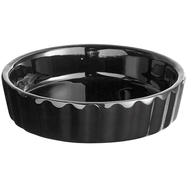 Acopa 8 Oz. Round Glossy Black Fluted Stoneware Souffle / Creme Brulee Dish - 12/Pack 4 Acopa 8 Oz. Round Glossy Black Fluted Stoneware Souffle / Creme Brulee Dish - 12/Pack - Image 2
