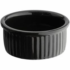 Acopa 4.5 Oz. Glossy Black Fluted Stoneware Ramekin - 12/Pack