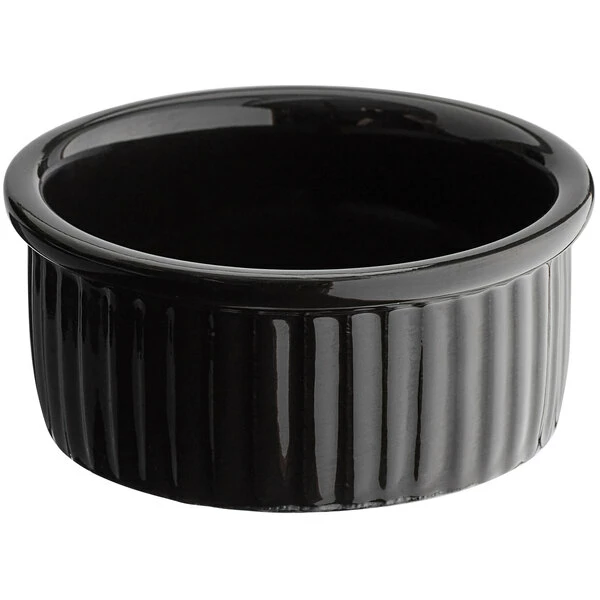 Acopa 4.5 Oz. Glossy Black Fluted Stoneware Ramekin - 12/Pack 3 Acopa 4.5 Oz. Glossy Black Fluted Stoneware Ramekin - 12/Pack