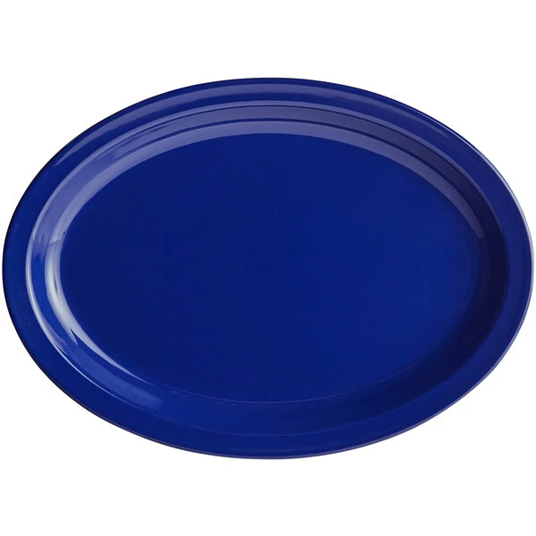 Acopa Foundations 13 1/4" X 9 1/2" Blue Narrow Rim Melamine Oval Platter - 12/Case 4 Acopa Foundations 13 1/4" X 9 1/2" Blue Narrow Rim Melamine Oval Platter - 12/Case - Image 2