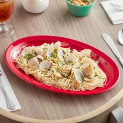 Acopa Foundations 12 3/4" X 8 1/2" Red Narrow Rim Melamine Oval Platter - 12/Case
