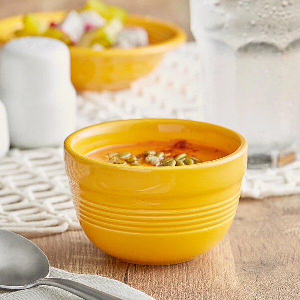 Acopa Capri 8 Oz. Mango Orange Stoneware Bouillon - 36/Case 3 Acopa Capri 8 Oz. Mango Orange Stoneware Bouillon - 36/Case