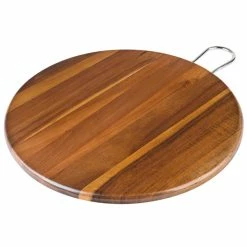 Tablecraft ACAMR14 Acacia Wood Round Display Board With Brushed Nickel Handle - 14" X 5/8" -Acopa Shop 2240593