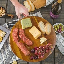 Tablecraft ACAMR14 Acacia Wood Round Display Board With Brushed Nickel Handle - 14" X 5/8" -Acopa Shop 2240595