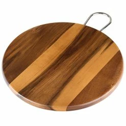 Tablecraft ACAMR10 Acacia Wood Round Display Board With Brushed Nickel Handle - 10" X 5/8" -Acopa Shop 2240600