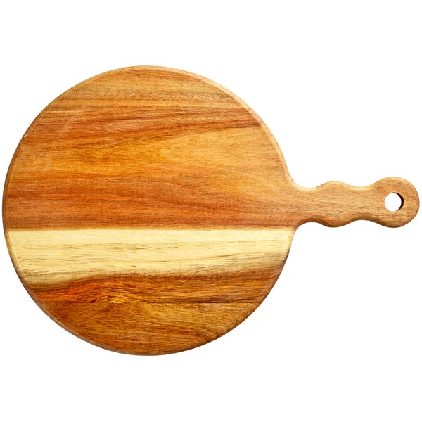 Acopa 11 1/2" Round Acacia Wood Serving Board With 5" Handle 4 Acopa 11 1/2" Round Acacia Wood Serving Board With 5" Handle - Image 2