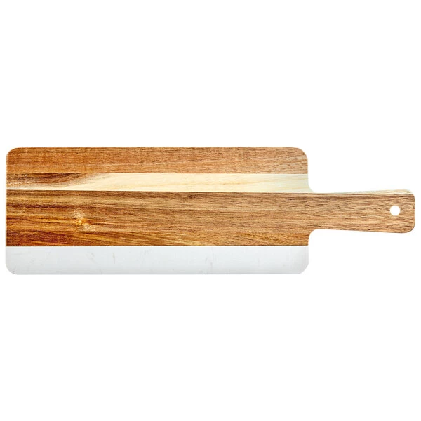 Acopa 16" X 5" Acacia Wood And White Marble Serving Board With Handle 4 Acopa 16" X 5" Acacia Wood And White Marble Serving Board With Handle - Image 2