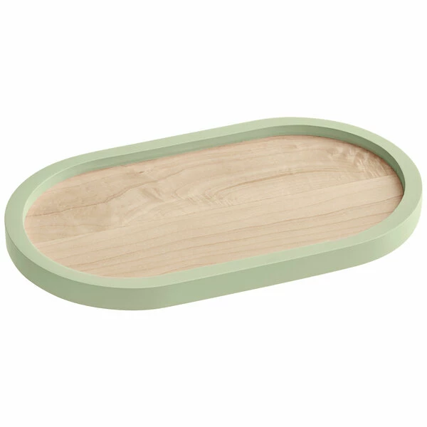 Cal-Mil Blonde 7" X 12" Maple Wood Serving Tray With Matcha Colored Rim 3 Cal-Mil Blonde 7" X 12" Maple Wood Serving Tray With Matcha Colored Rim