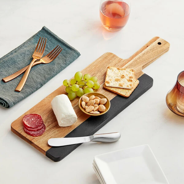 Acopa 19" X 6" Acacia Wood And Slate Serving Board With Handle 3 Acopa 19" X 6" Acacia Wood And Slate Serving Board With Handle