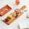 Acopa 19" X 6" Acacia Wood And White Marble Serving Board With Handle